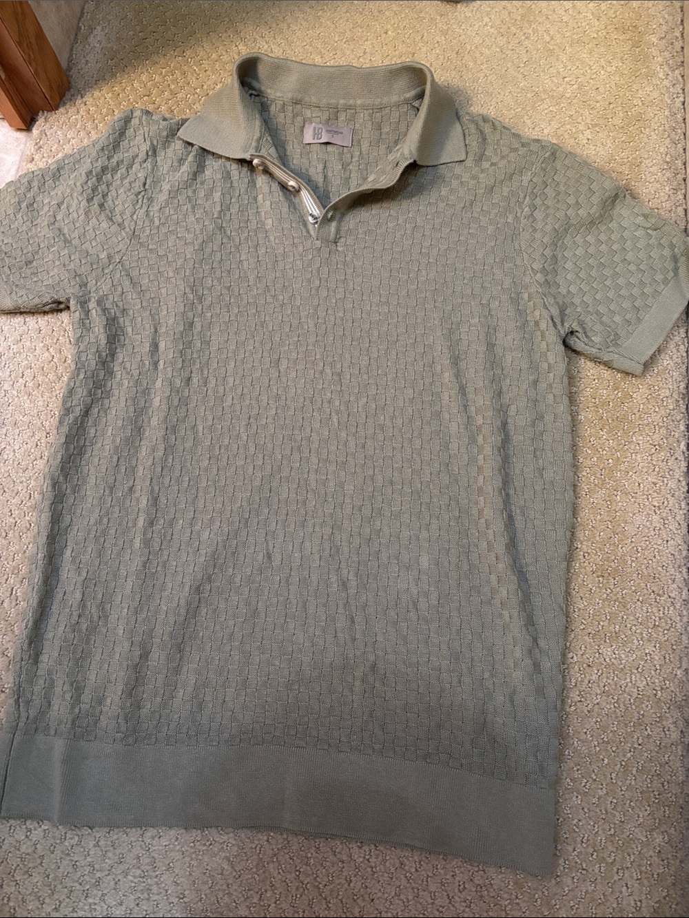 Textured Short-Sleeve Polo in Sage Green